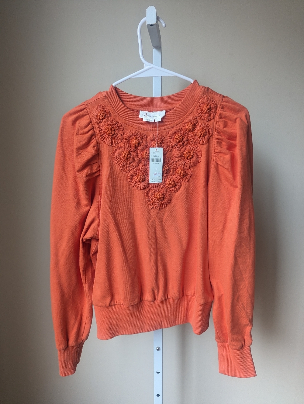 By Anthropologie orange embroidered sweatshirt size small NWT